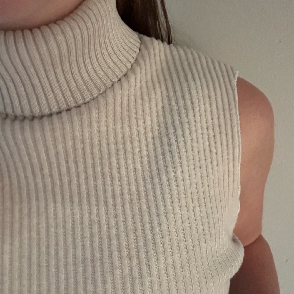 Women's High Neck Ribbed Turtleneck Sweater - Cream